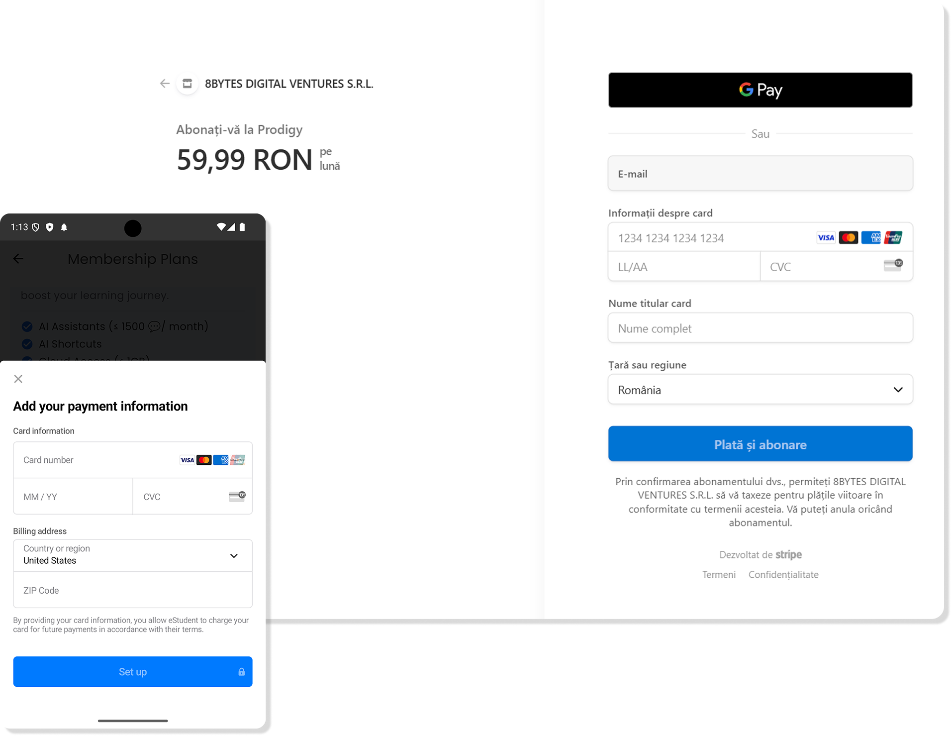 Stripe Payment Sheet (Android) and Stripe Checkout Session (Web)