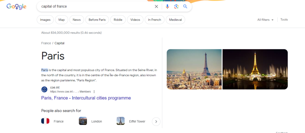 google featured snippet capital of france